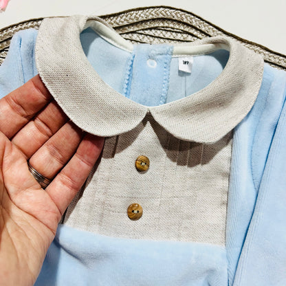 Babygrow em veludo - Linho - Qualidade PREMIUM - 1 e 3M - Azul