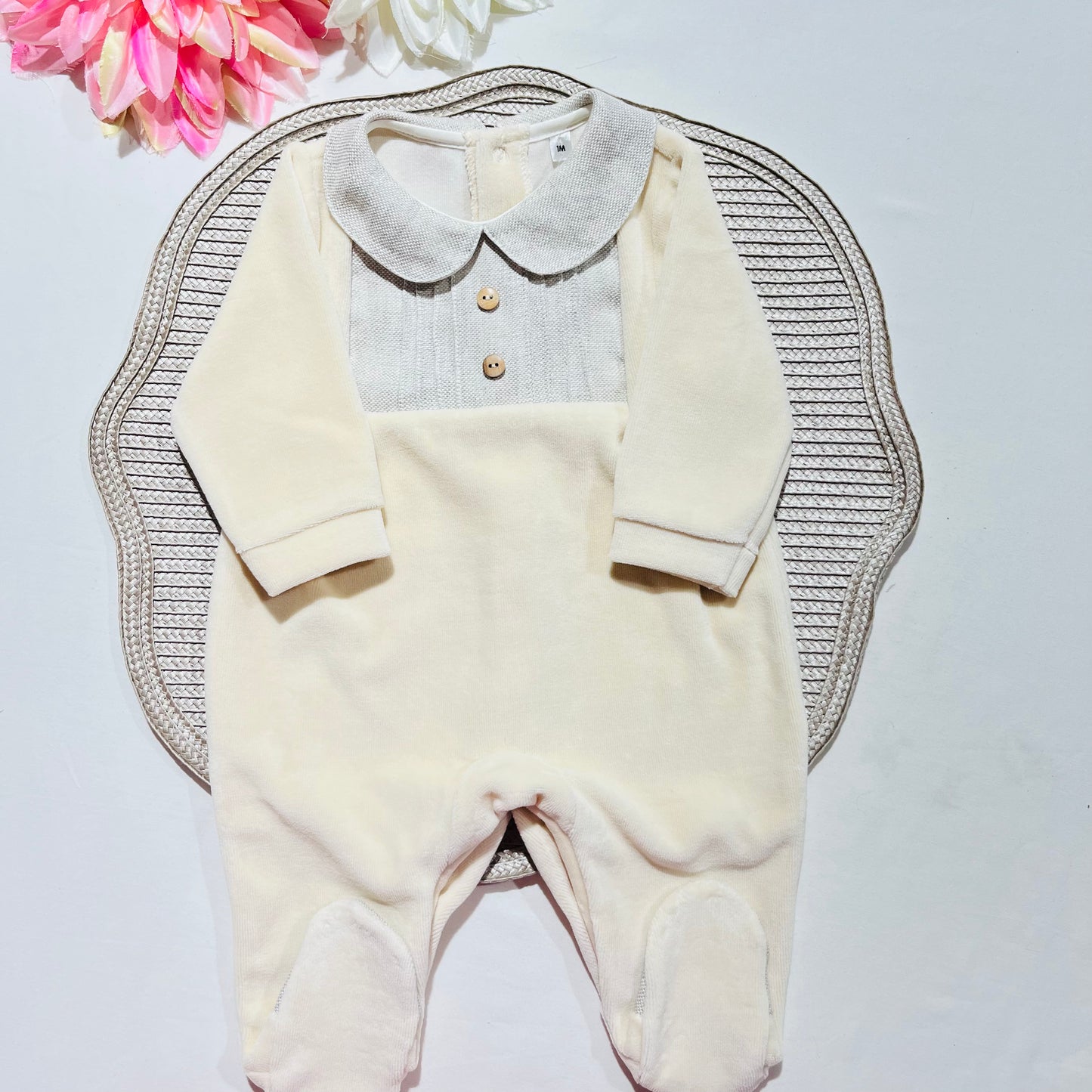 Babygrow em veludo - Linho - Qualidade PREMIUM - 1 e 3M - Bege