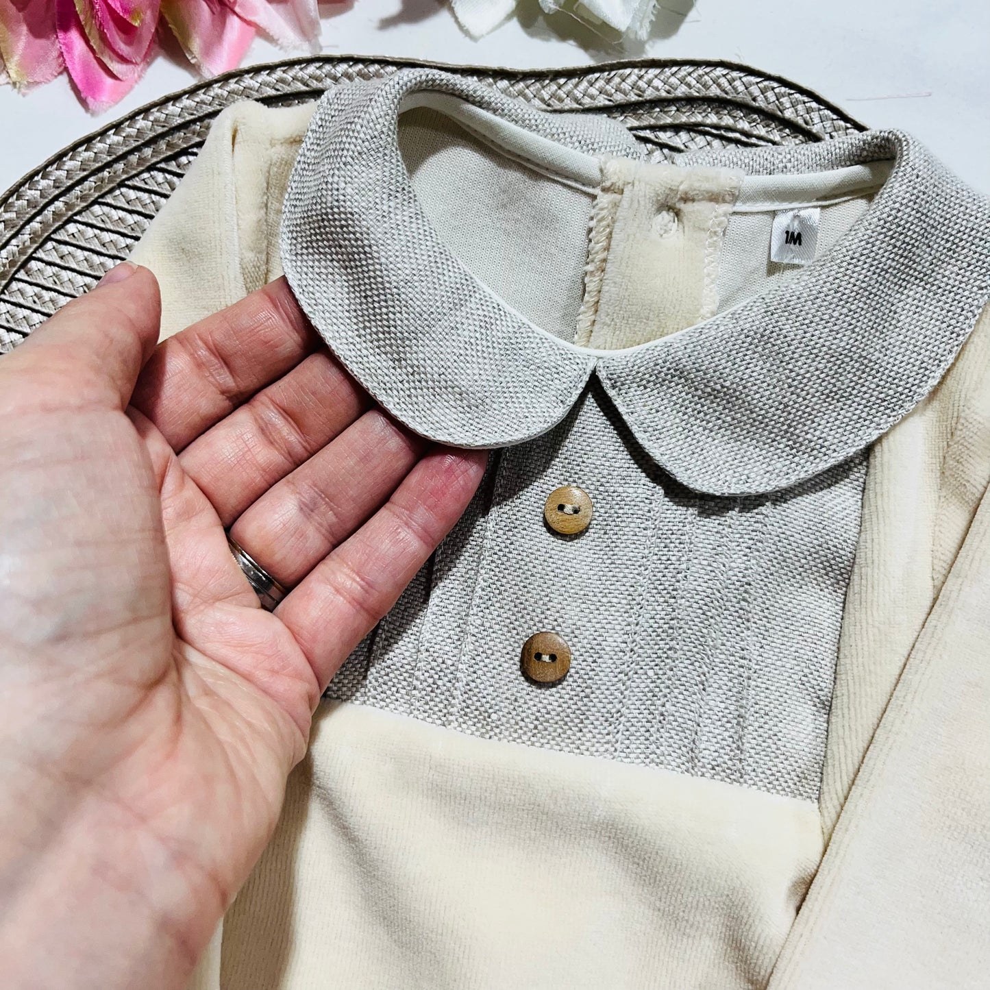 Babygrow em veludo - Linho - Qualidade PREMIUM - 1 e 3M - Bege