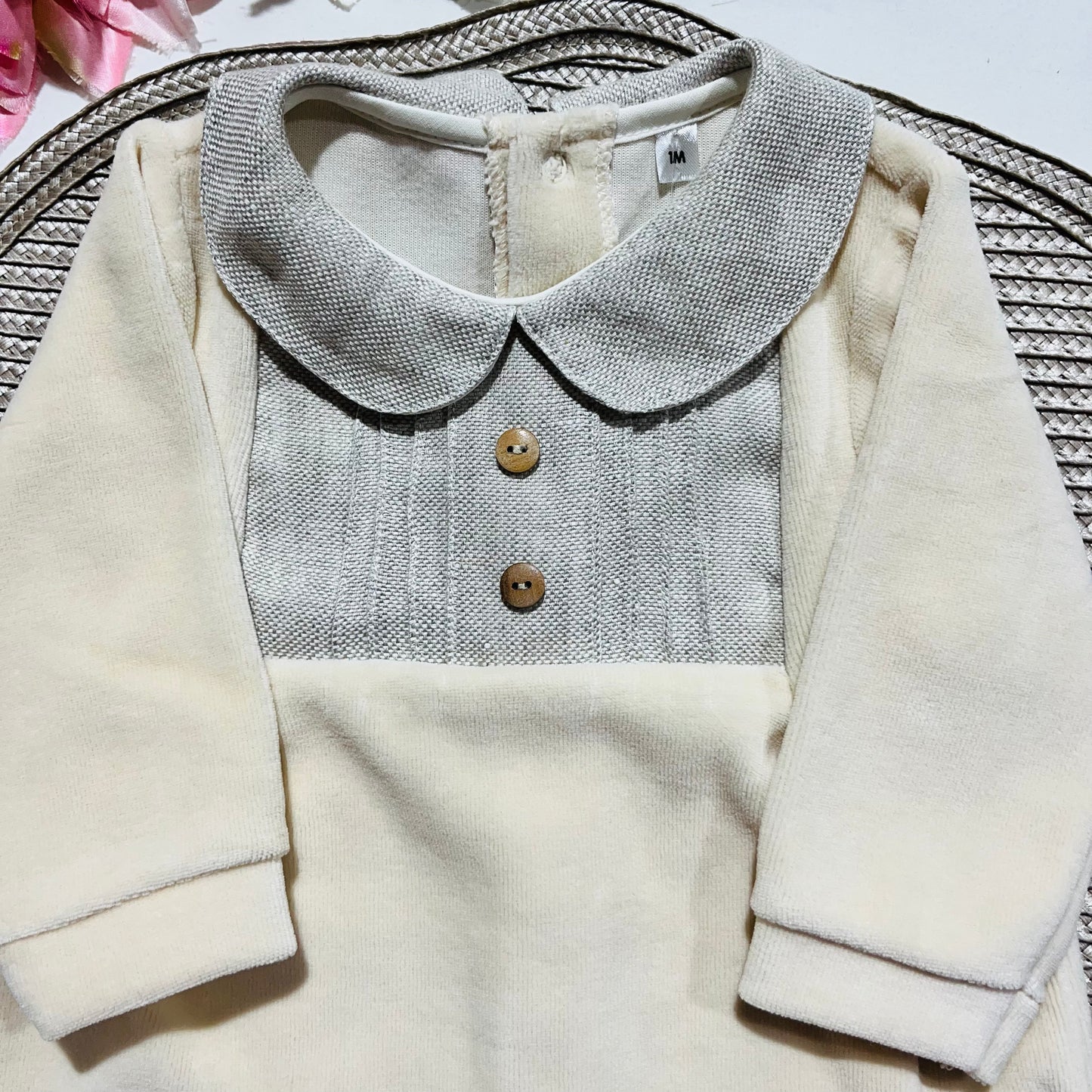 Babygrow em veludo - Linho - Qualidade PREMIUM - 1 e 3M - Bege