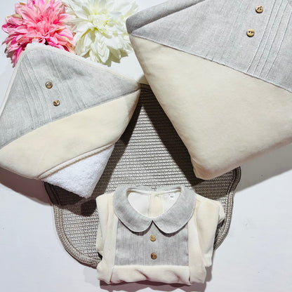 Babygrow em veludo - Linho - Qualidade PREMIUM - 1 e 3M - Bege