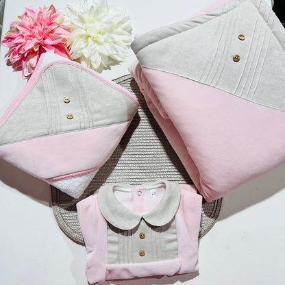 Babygrow em veludo - Linho - Qualidade PREMIUM - 1 e 3M - Rosa