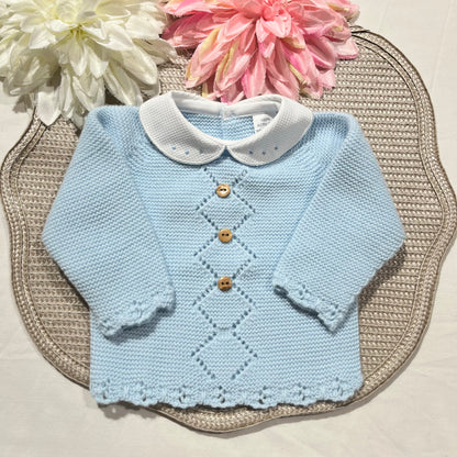 Conjunto Rodrigo em malha - 1/3M - Azul bebé