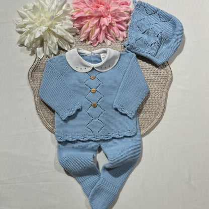 Conjunto Rodrigo em malha - 1/3M - Azul cobalto