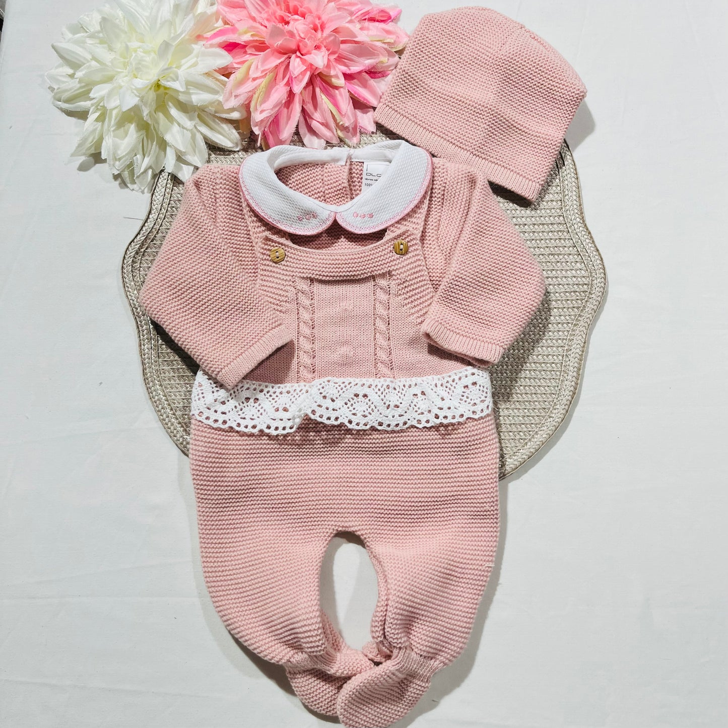 Conjunto Cindy em malha para bebé - 1/3M - Rosa velho