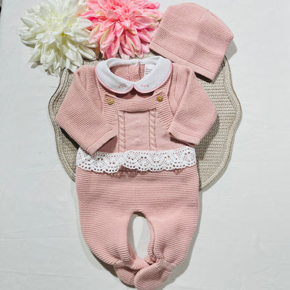 Conjunto Cindy em malha para bebé - 1/3M - Rosa velho