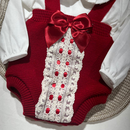 Conjunto Maitê para bebé - 3M e 6M- Vermelho