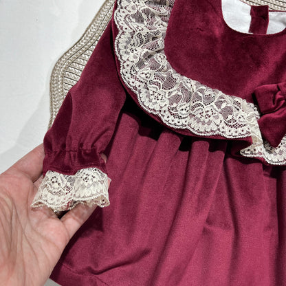 Vestido Sara  em veludo para bebé - PREMIUM - 6 e 12M - Bordou