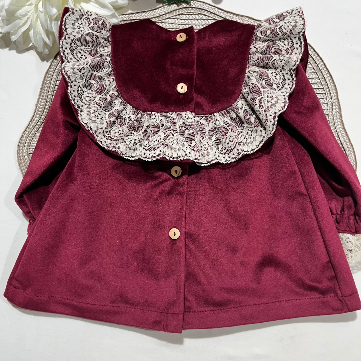 Vestido Sara  em veludo para bebé - PREMIUM - 6 e 12M - Bordou