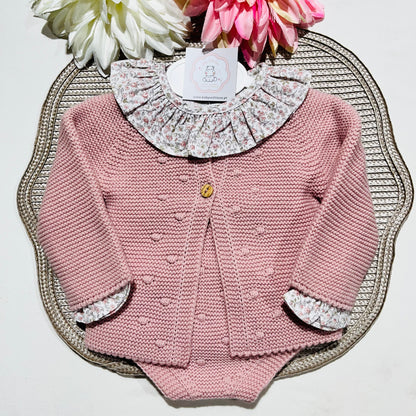 Conjunto Flor em malha para bebé - 1 aos 12M - Rosa velho