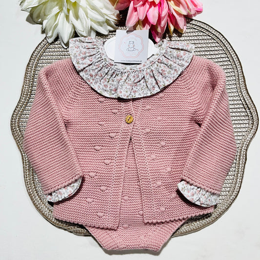 Conjunto Flor em malha para bebé - 1 aos 12M - Rosa velho