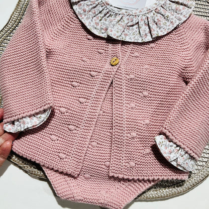 Conjunto Flor em malha para bebé - 1 aos 12M - Rosa velho
