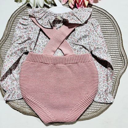 Conjunto Flor em malha para bebé - 1 aos 12M - Rosa velho