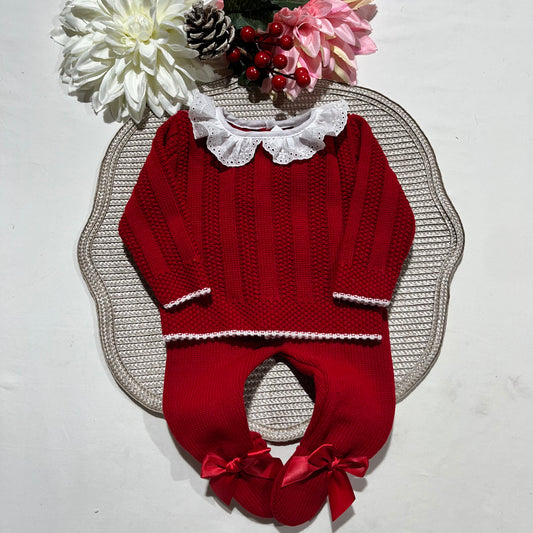 Conjunto Leonor  em malha - 1 M - Vermelho