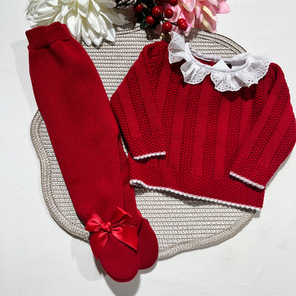 Conjunto Leonor  em malha - 1 M - Vermelho