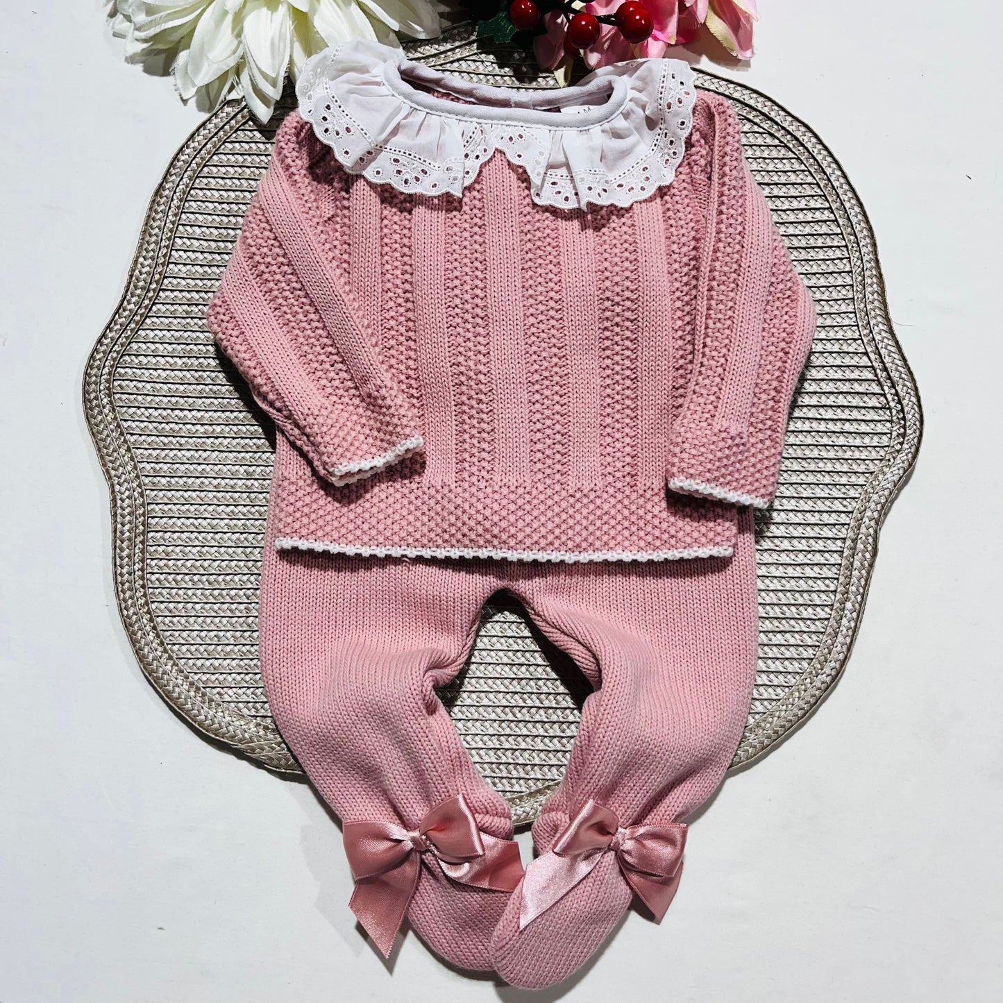 Conjunto Leonor  em malha - 1M e 3M - Rosa velho