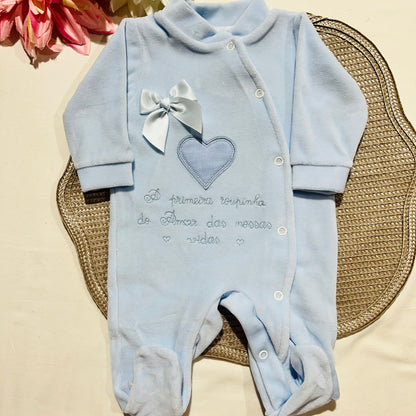Primeira roupinha em veludo para recém-nascido - Azul - Amor