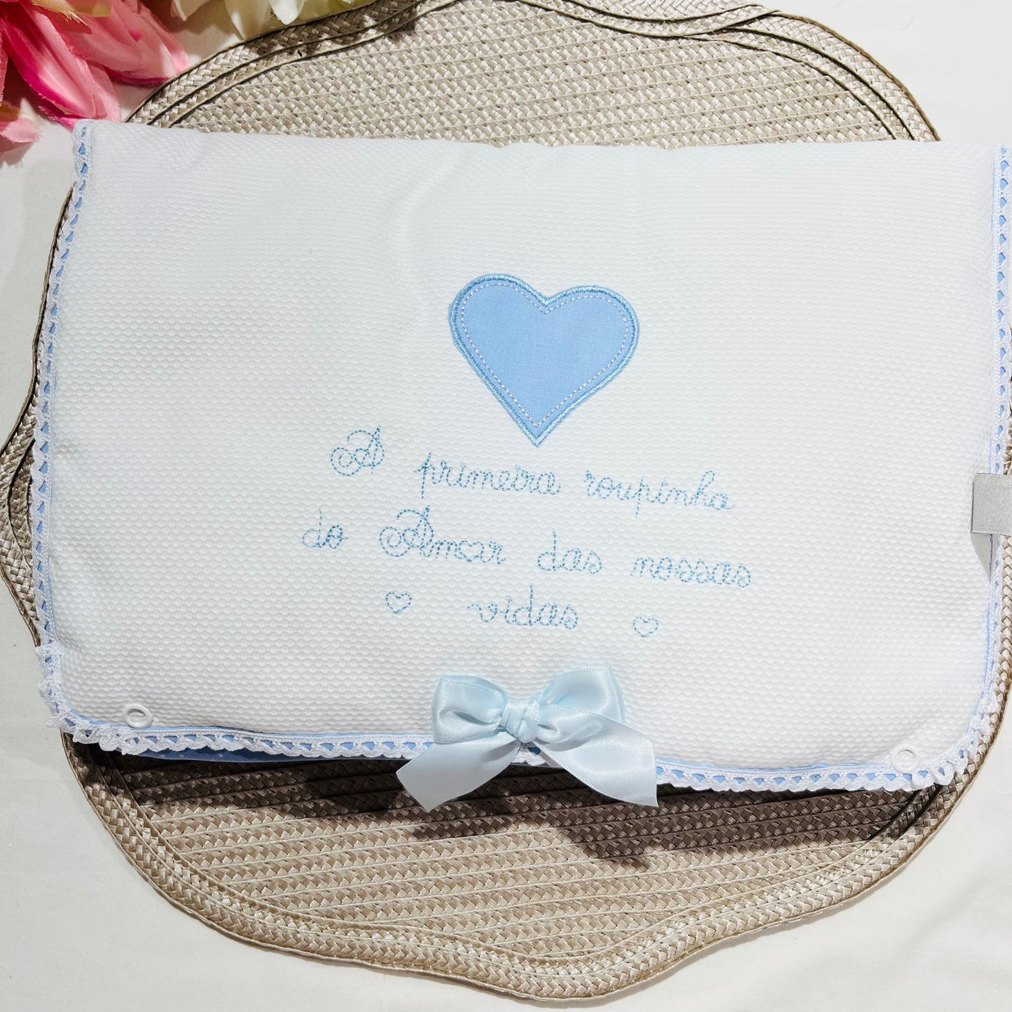 Primeira roupinha em veludo para recém-nascido - Azul - Amor