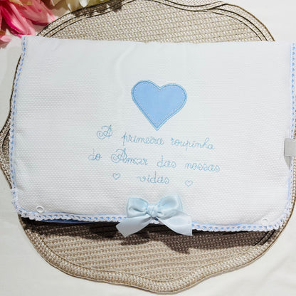 Primeira roupinha em veludo para recém-nascido - Azul - Amor