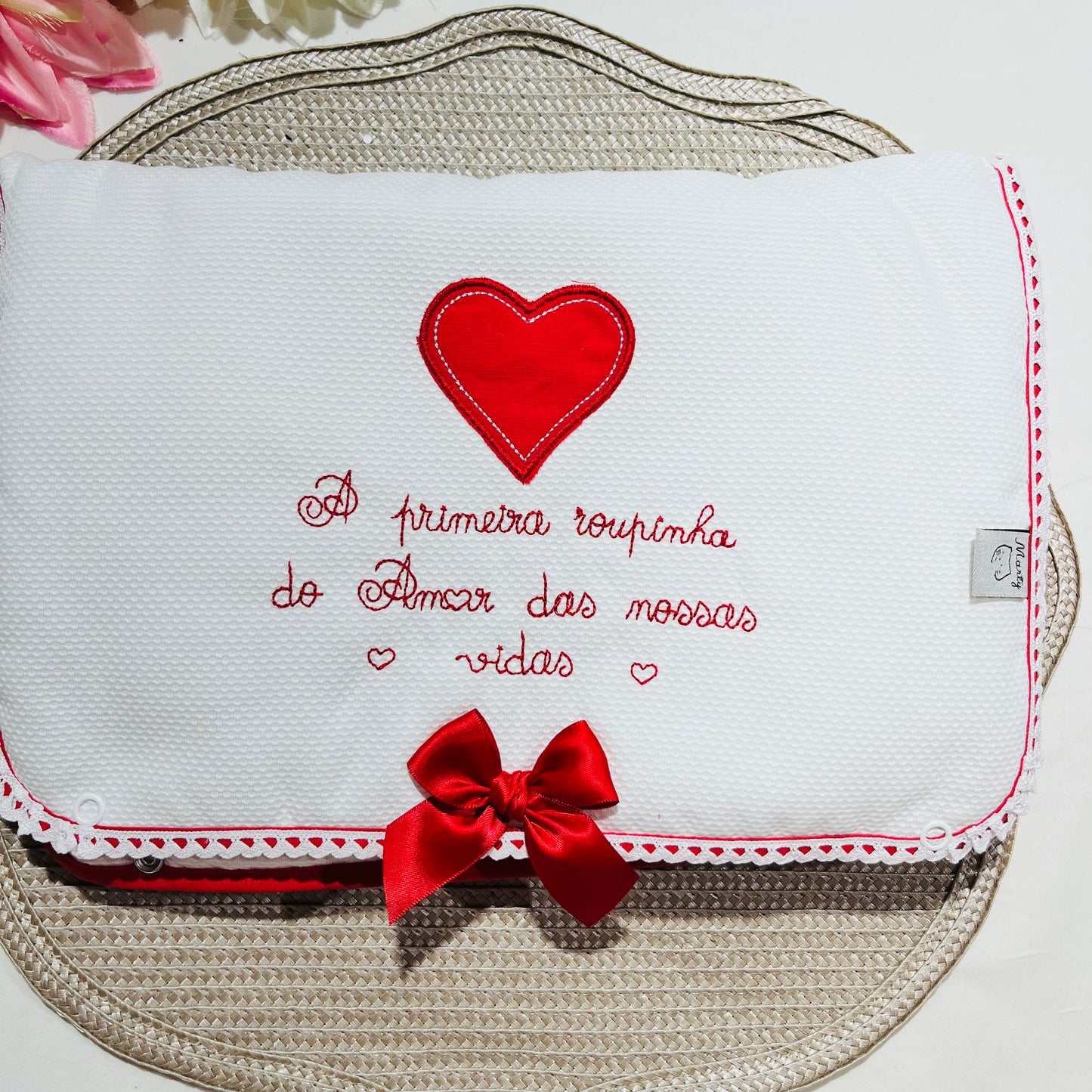Primeira roupinha em veludo para recém-nascido - Vermelho - Amor
