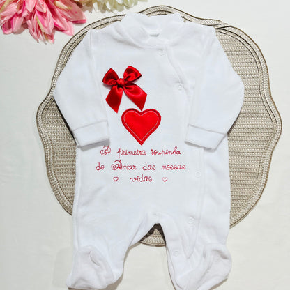 Primeira roupinha em veludo para recém-nascido - Vermelho - Amor