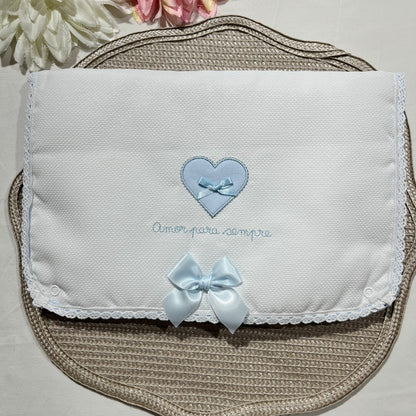 Primeira roupinha em veludo para recém-nascido - Azul bebé - Amor
