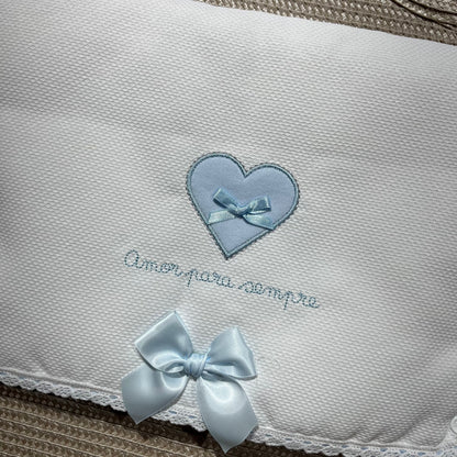 Primeira roupinha em veludo para recém-nascido - Azul bebé - Amor