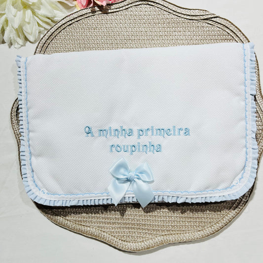 Primeira roupinha em veludo para recém-nascido - Azul bebé