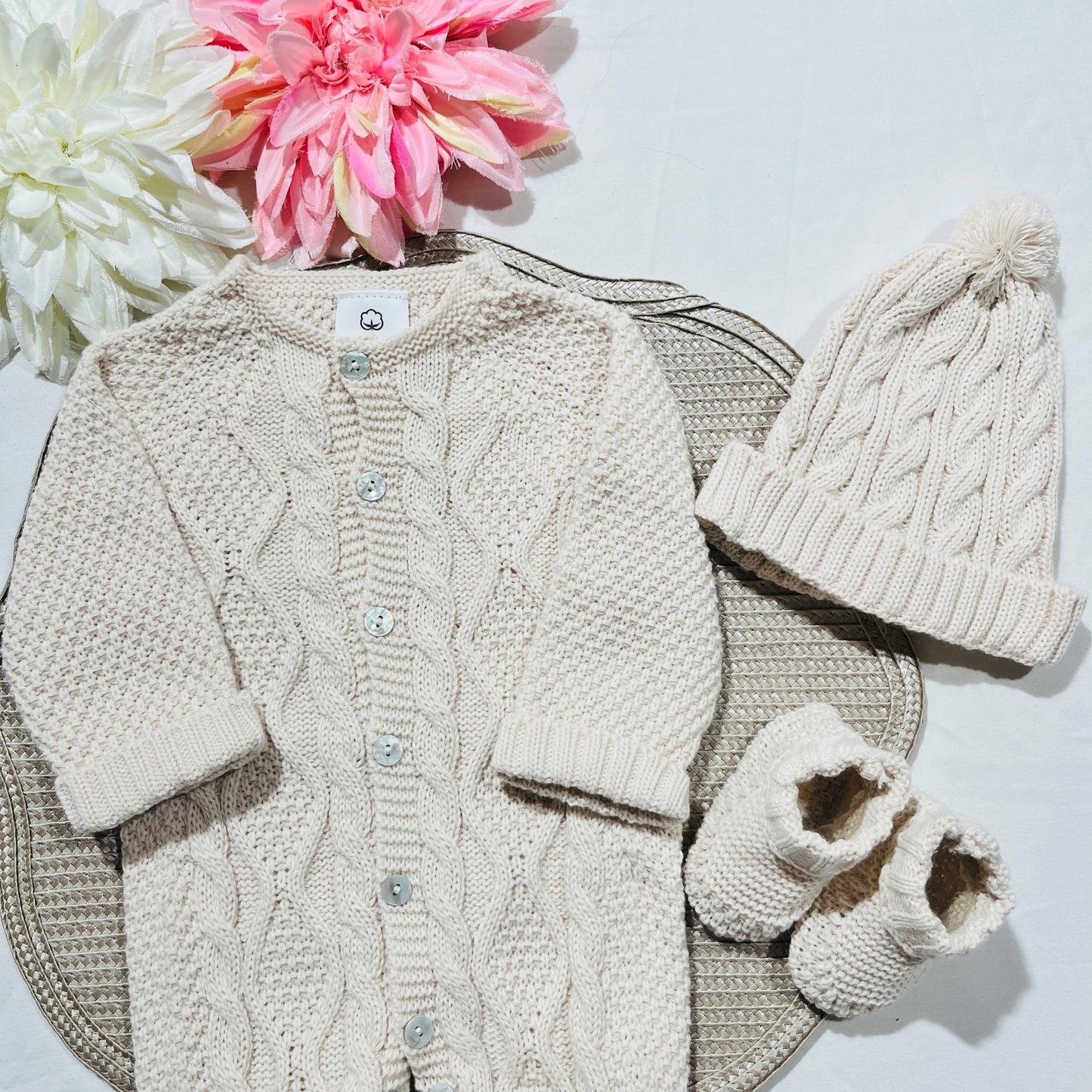 Conjunto Tricot  para bebé - 1 aos 6M - Areia