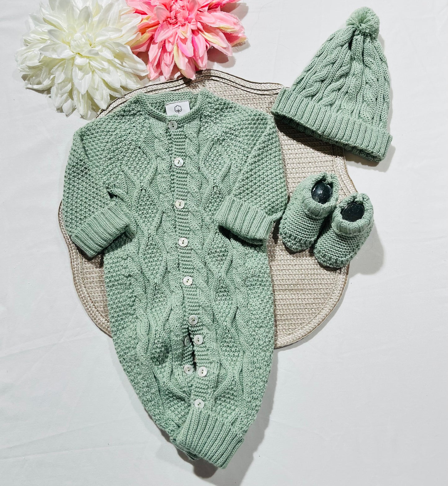 Conjunto Tricot  para bebé - 1 aos 6M - Verde seco