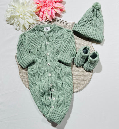 Conjunto Tricot  para bebé - 1 aos 6M - Verde seco