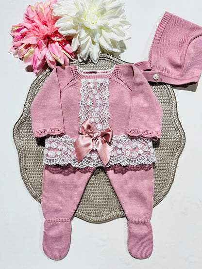 Conjunto Inês para bebé - 1 e 3M - Rosa velho