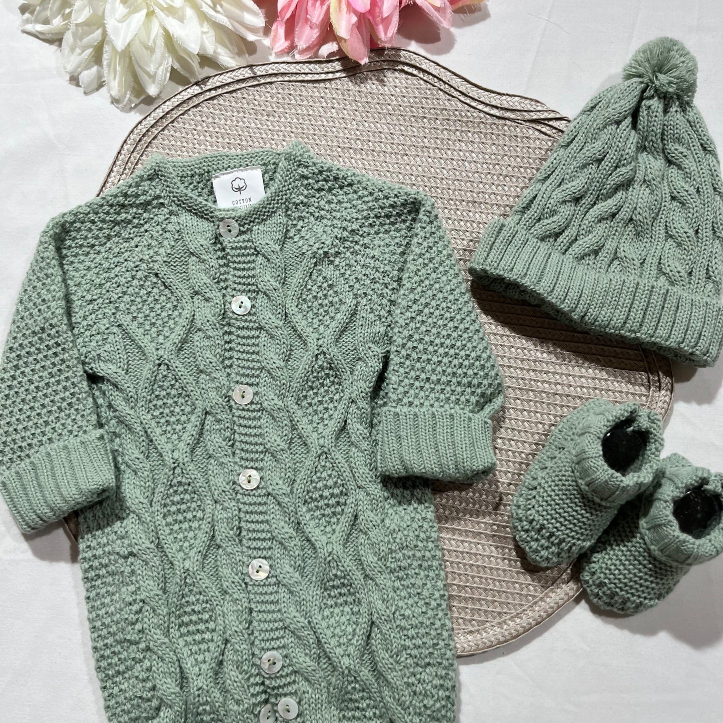 Conjunto Tricot  para bebé - 1 aos 6M - Verde seco