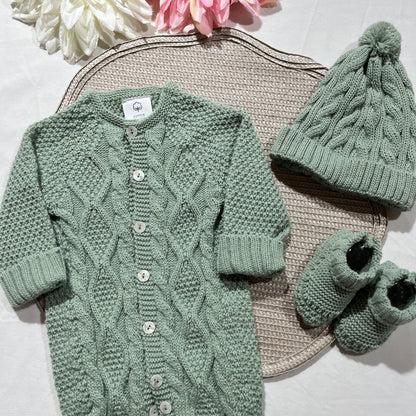 Conjunto Tricot  para bebé - 1 aos 6M - Verde seco