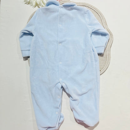 Babygrow  em veludo - Favo de mel - 1 aos 12M - Azul bebé