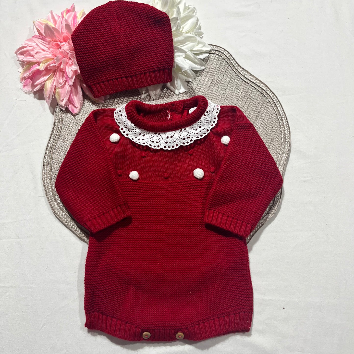 Conjunto fofo em malha para bebé  - 1/3M - Vermelho