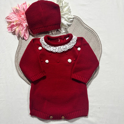 Conjunto fofo em malha para bebé  - 1/3M - Vermelho