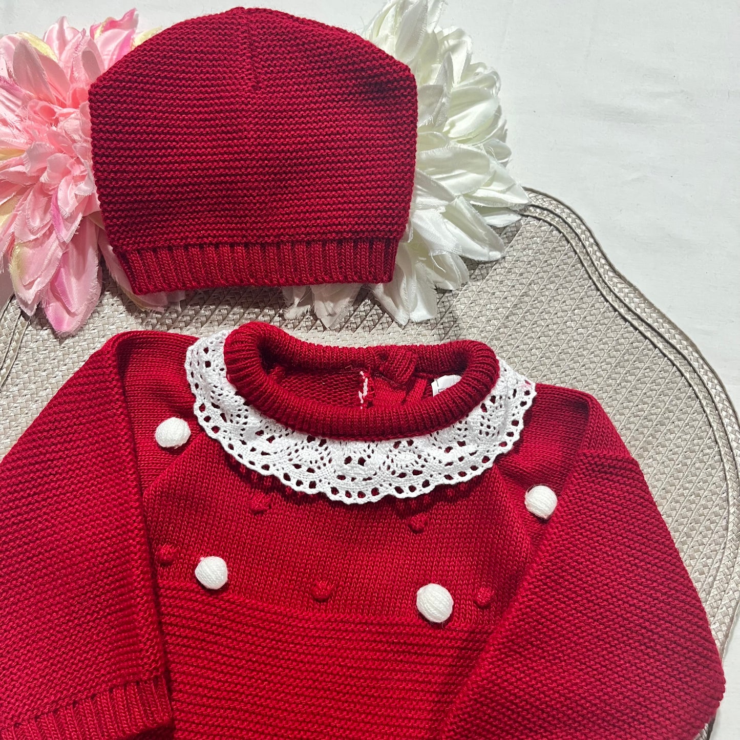 Conjunto fofo em malha para bebé  - 1/3M - Vermelho