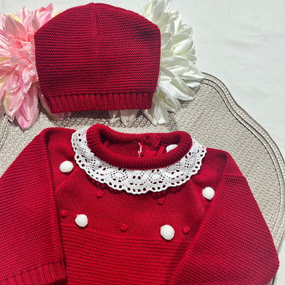 Conjunto fofo em malha para bebé  - 1/3M - Vermelho