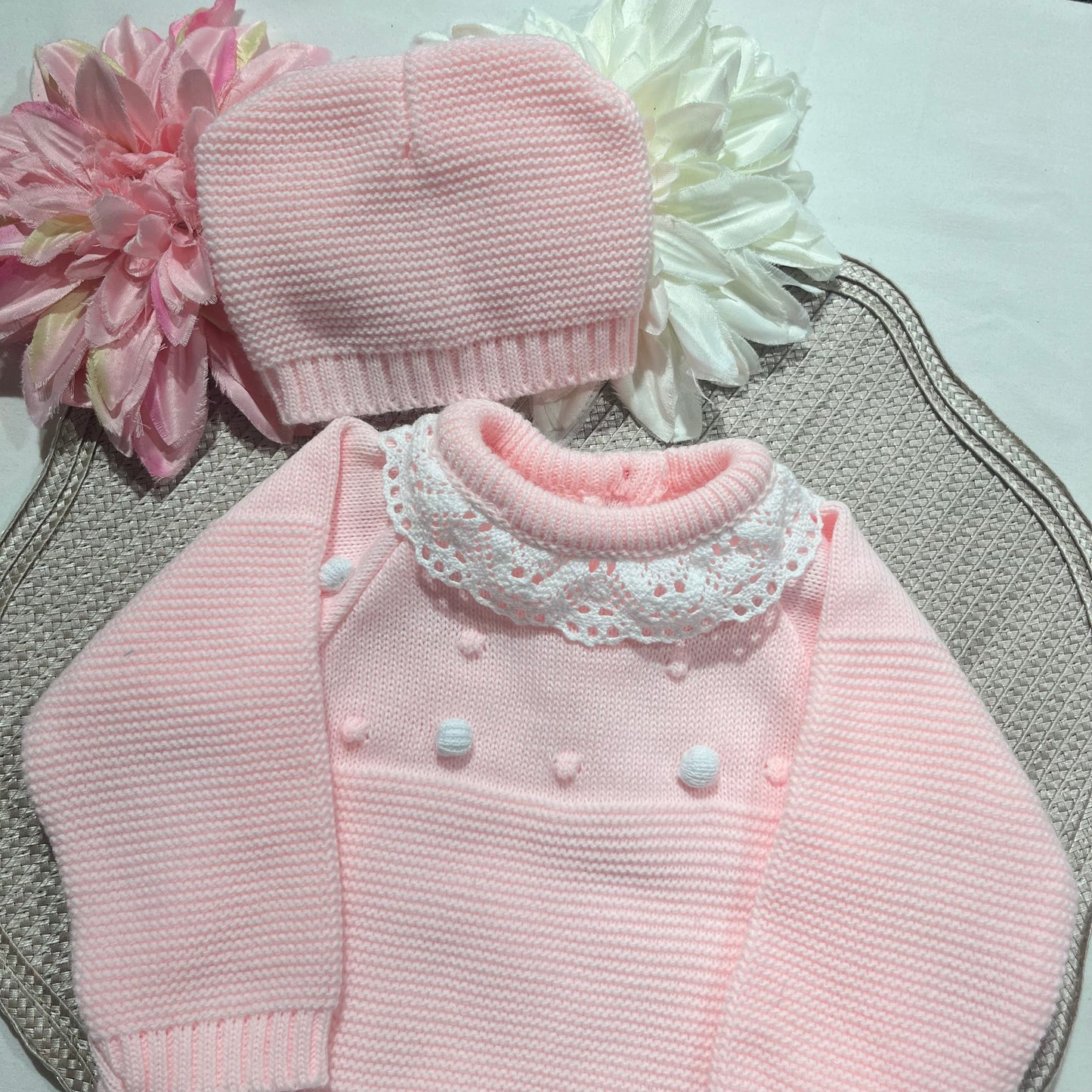 Conjunto fofo em malha para bebé  - 1/3M - Rosa bebé