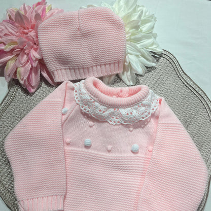Conjunto fofo em malha para bebé  - 1/3M - Rosa bebé