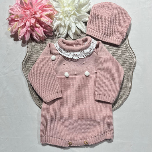 Conjunto fofo em malha para bebé  - 1/3M - Rosa velho