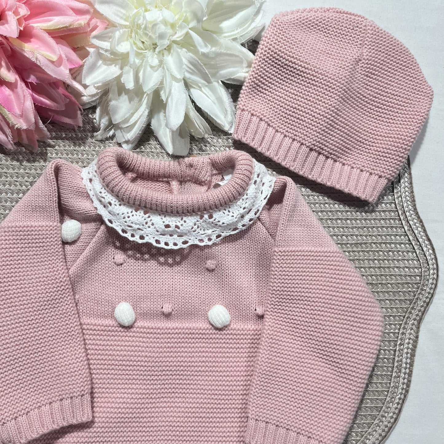 Conjunto fofo em malha para bebé  - 1/3M - Rosa velho