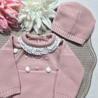 Conjunto fofo em malha para bebé  - 1/3M - Rosa velho