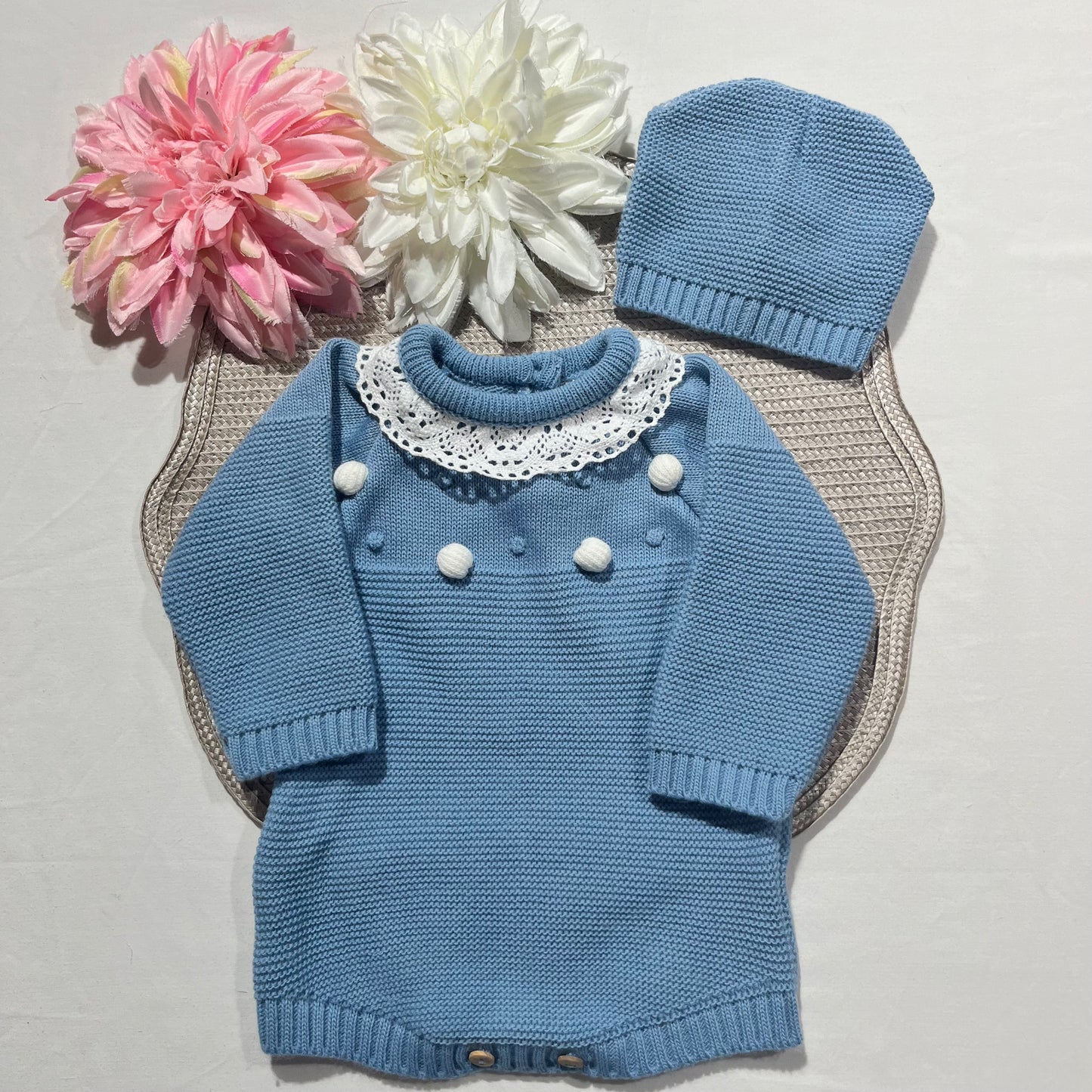 Conjunto fofo em malha para bebé  - 1/3M - Azul cobalto