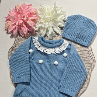 Conjunto fofo em malha para bebé  - 1/3M - Azul cobalto