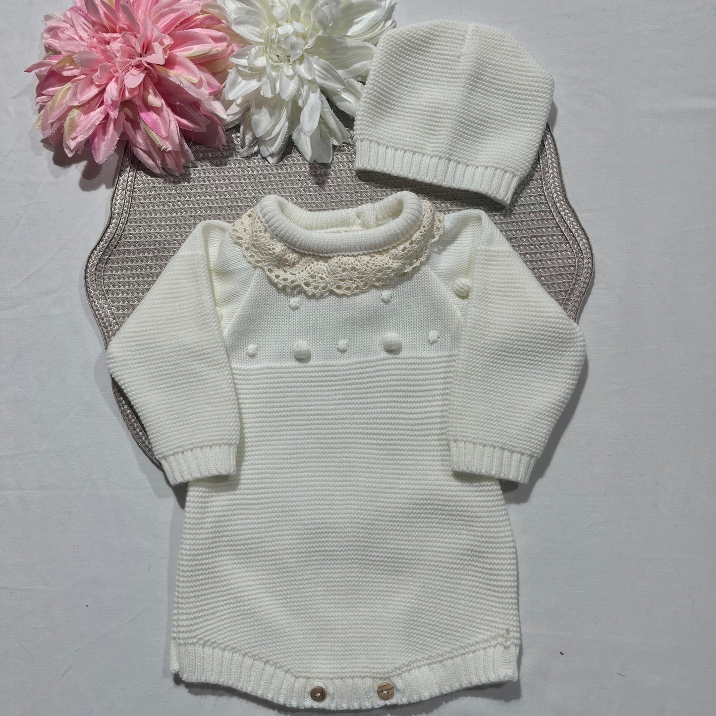 Conjunto fofo em malha para bebé  - 1/3M - pérola
