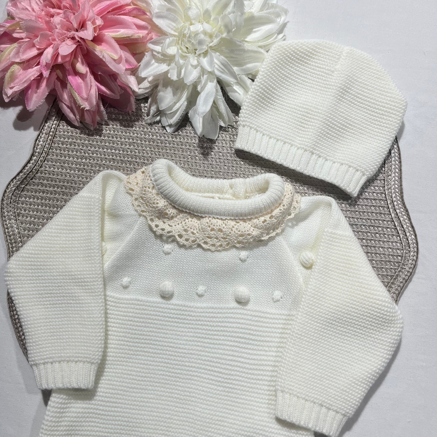 Conjunto fofo em malha para bebé  - 1/3M - pérola