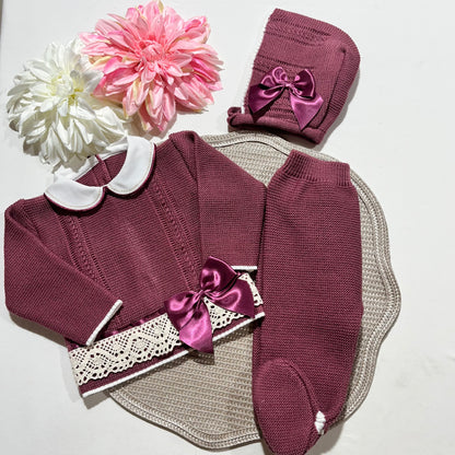 Conjunto Ternura para bebé - Camisola + calça + gorro - 0/3M
