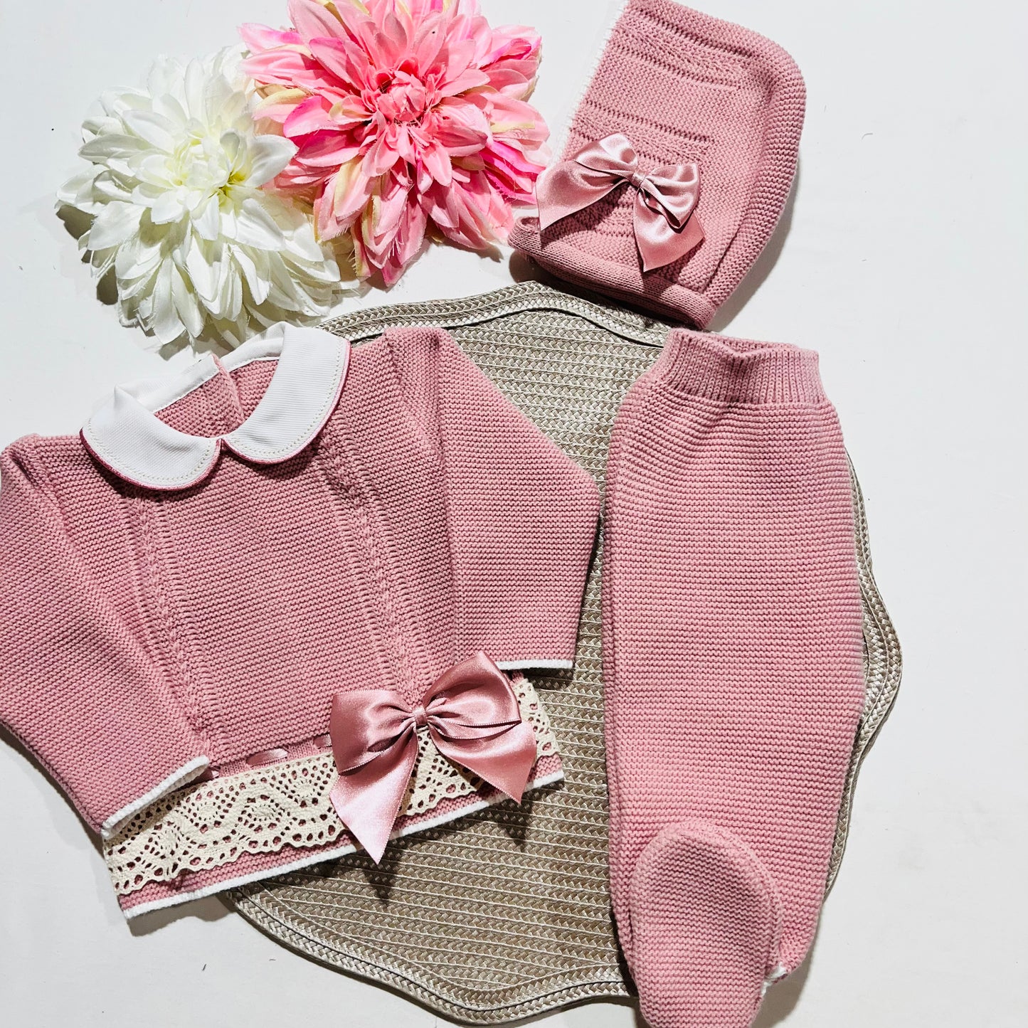 Conjunto Ternura para bebé - Camisola + calça + gorro - 0/3M